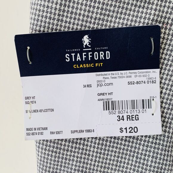 NWT Stafford Sport Coat Men 34R Gray Houndstooth Linen Cotton Blazer Jacket Work - Picture 4 of 13